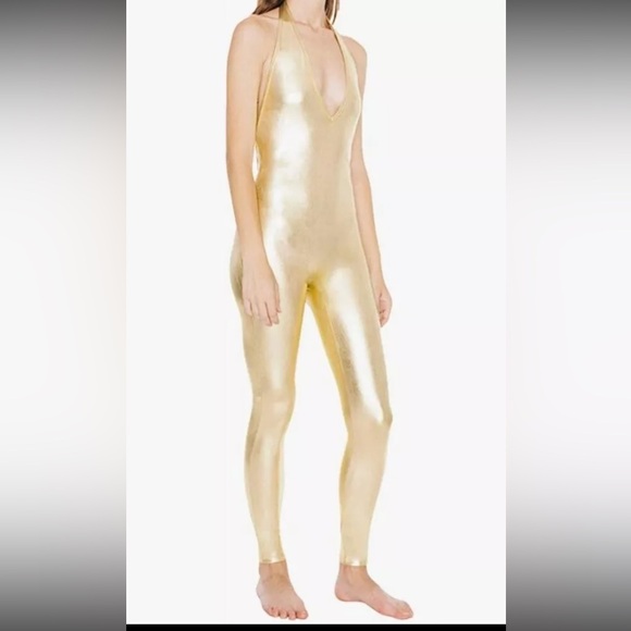 American Apparel Gold Lamé Metallic Halter Catsuit - Picture 6 of 6